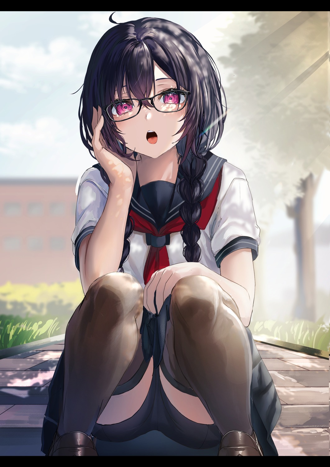 Fou Ssqseeker Bike Shorts Megane Seifuku Skirt Lift Thighhighs